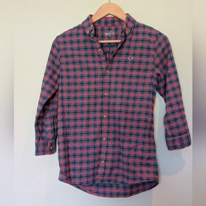 Vineyard Vines Boy's Crimson Pink Plaid LS Flannel Whale Button Shirt